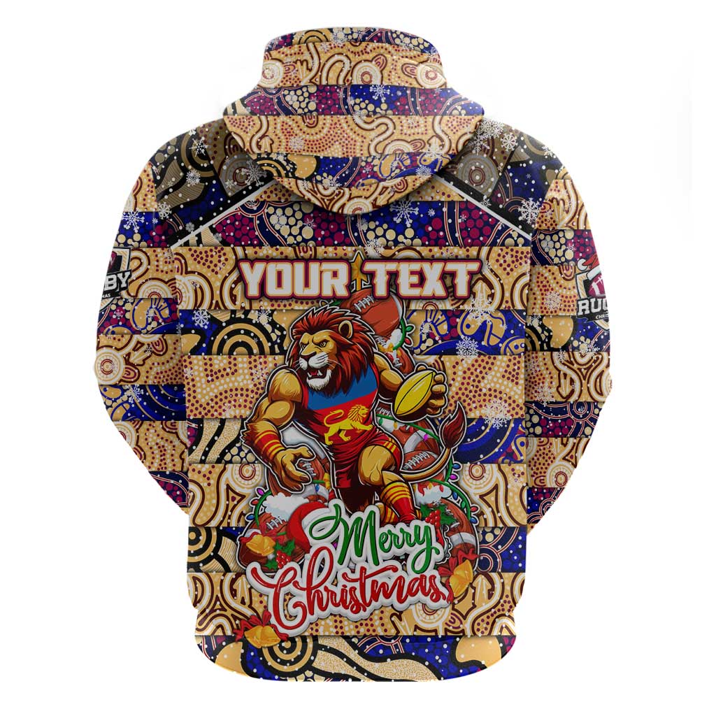 Custom Lions Rugby Merry Christmas Hoodie Indigenous Australian Art