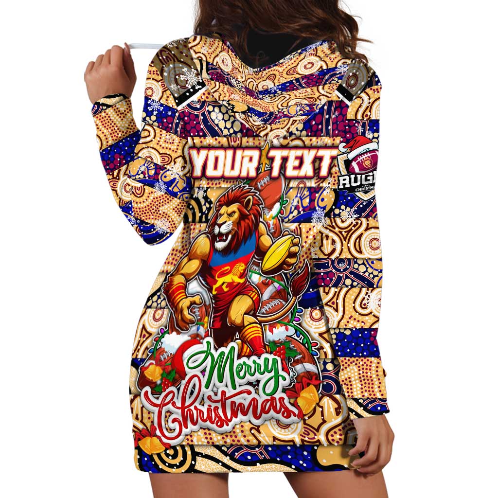 Custom Lions Rugby Merry Christmas Hoodie Dress Indigenous Australian Art