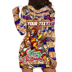 Custom Lions Rugby Merry Christmas Hoodie Dress Indigenous Australian Art