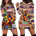 Custom Lions Rugby Merry Christmas Hoodie Dress Indigenous Australian Art