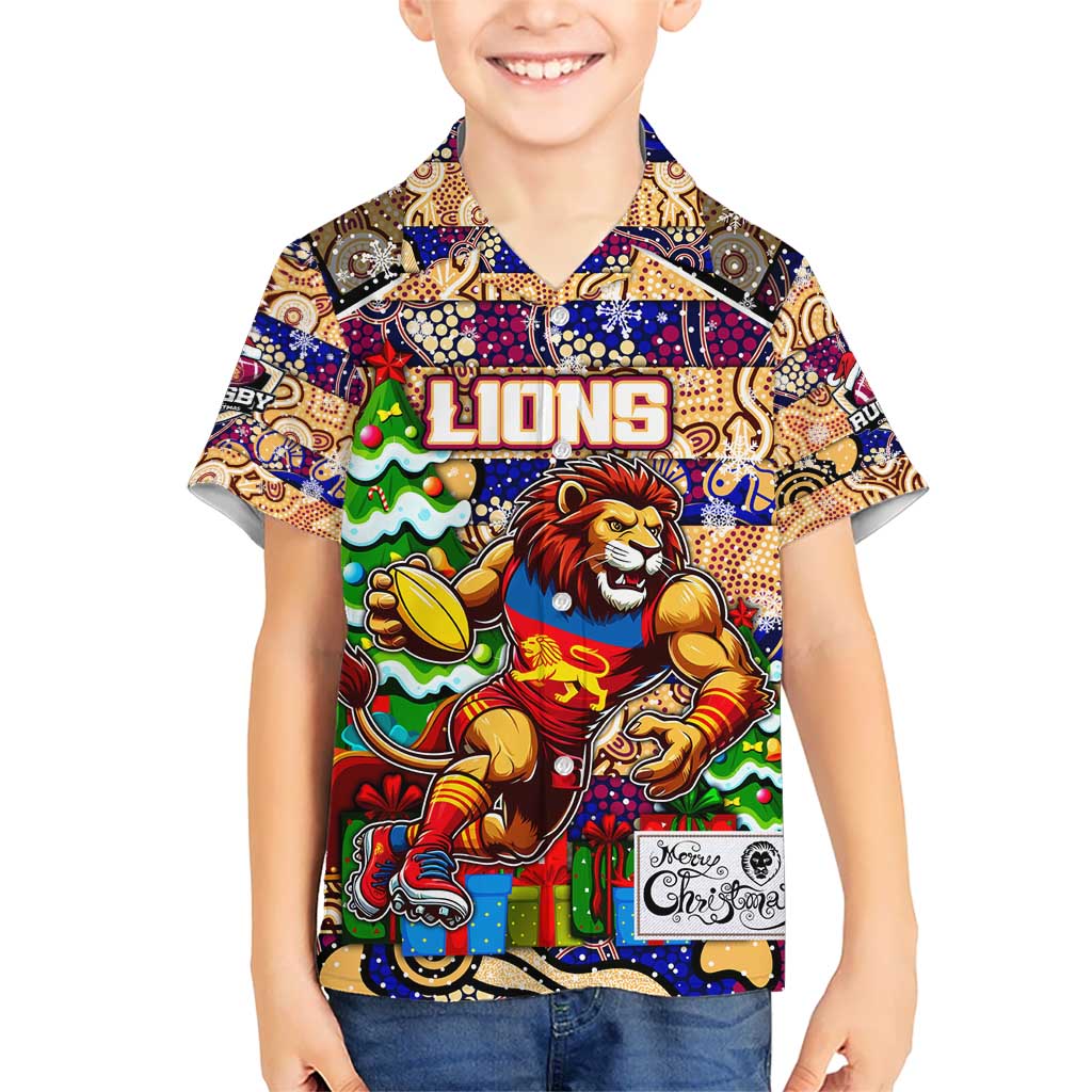 Custom Lions Rugby Merry Christmas Kid Hawaiian Shirt Indigenous Australian Art