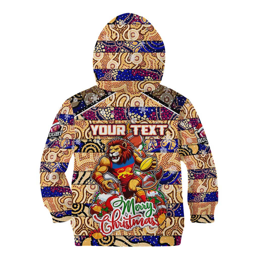 Custom Lions Rugby Merry Christmas Kid Hoodie Indigenous Australian Art
