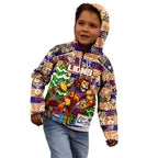 Custom Lions Rugby Merry Christmas Kid Hoodie Indigenous Australian Art