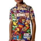 Custom Lions Rugby Merry Christmas Kid Polo Shirt Indigenous Australian Art