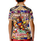 Custom Lions Rugby Merry Christmas Kid Polo Shirt Indigenous Australian Art