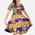Custom Lions Rugby Merry Christmas Kid Short Sleeve Dress Indigenous Australian Art