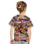 Custom Lions Rugby Merry Christmas Kid T Shirt Indigenous Australian Art