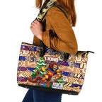 Lions Football Merry Christmas Leather Tote Bag Indigenous Australian Art