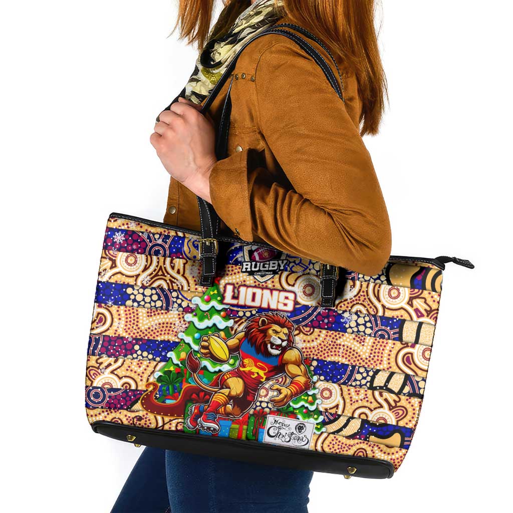 Lions Football Merry Christmas Leather Tote Bag Indigenous Australian Art