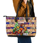 Lions Football Merry Christmas Leather Tote Bag Indigenous Australian Art