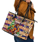 Lions Football Merry Christmas Leather Tote Bag Indigenous Australian Art