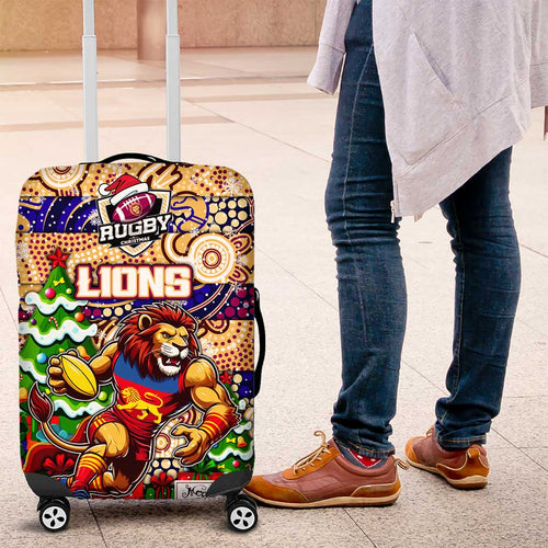 Lions Football Merry Christmas Luggage Cover Indigenous Australian Art