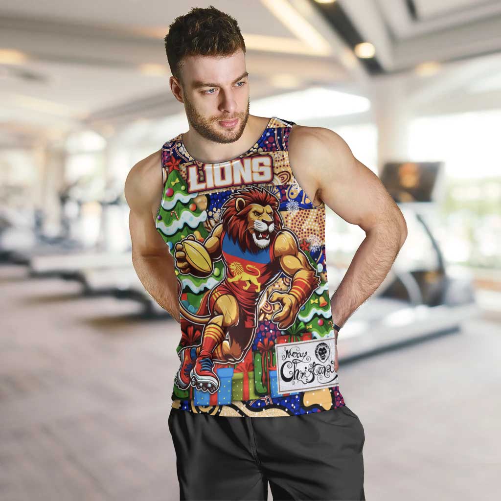 Custom Lions Rugby Merry Christmas Men Tank Top Indigenous Australian Art