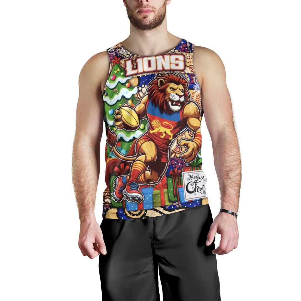 Custom Lions Rugby Merry Christmas Men Tank Top Indigenous Australian Art