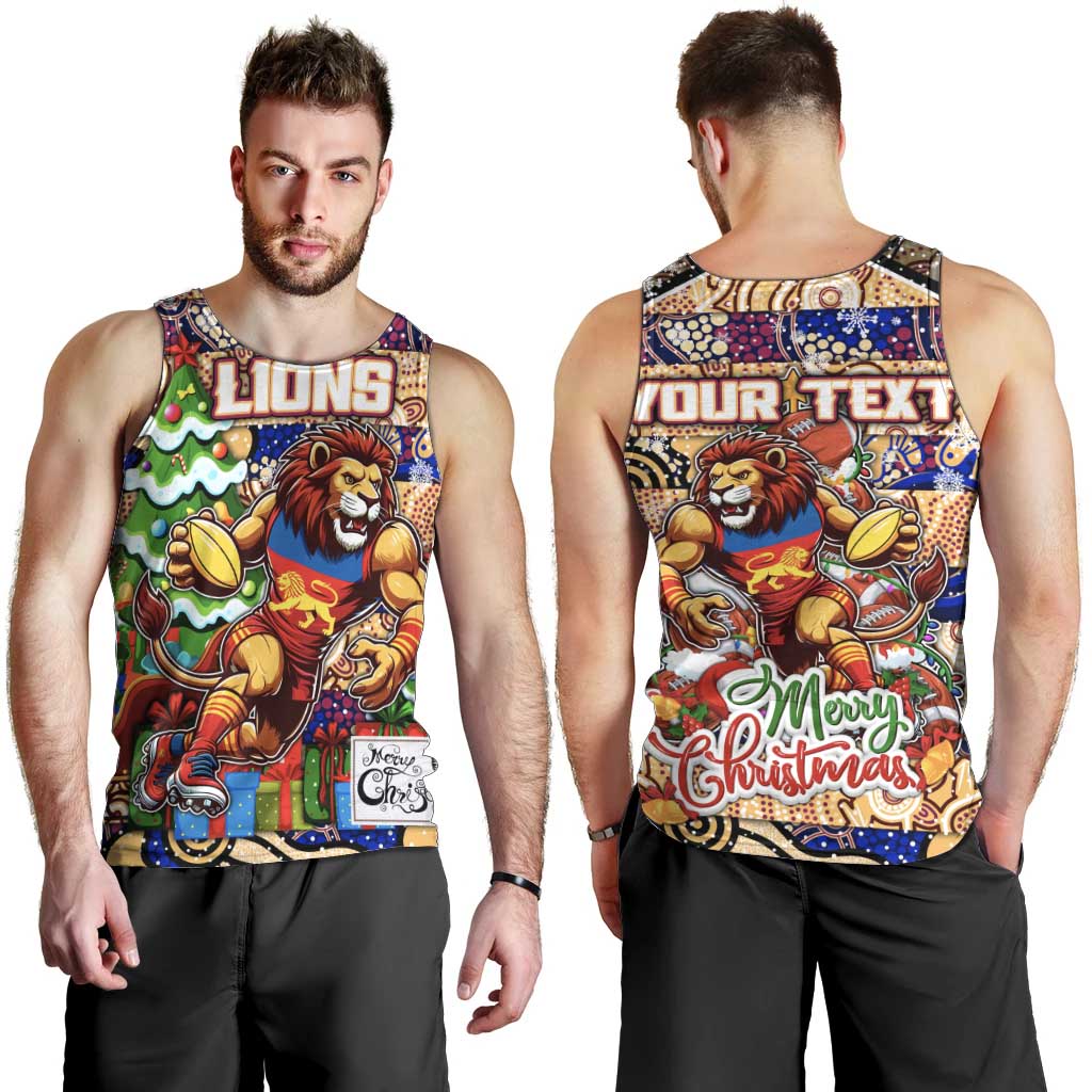 Custom Lions Rugby Merry Christmas Men Tank Top Indigenous Australian Art