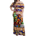Custom Lions Rugby Merry Christmas Off Shoulder Maxi Dress Indigenous Australian Art