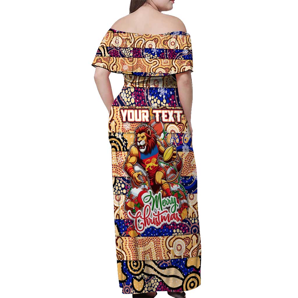 Custom Lions Rugby Merry Christmas Off Shoulder Maxi Dress Indigenous Australian Art
