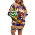 Custom Lions Rugby Merry Christmas Off Shoulder Short Dress Indigenous Australian Art