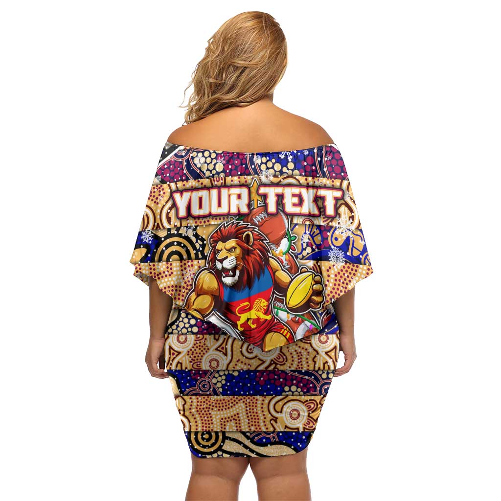 Custom Lions Rugby Merry Christmas Off Shoulder Short Dress Indigenous Australian Art