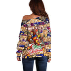 Custom Lions Rugby Merry Christmas Off Shoulder Sweater Indigenous Australian Art