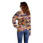 Custom Lions Rugby Merry Christmas Off Shoulder Sweater Indigenous Australian Art