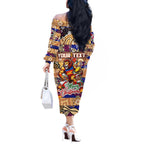 Custom Lions Rugby Merry Christmas Off The Shoulder Long Sleeve Dress Indigenous Australian Art