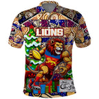 Custom Lions Rugby Merry Christmas Polo Shirt Indigenous Australian Art