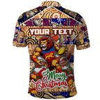 Custom Lions Rugby Merry Christmas Polo Shirt Indigenous Australian Art