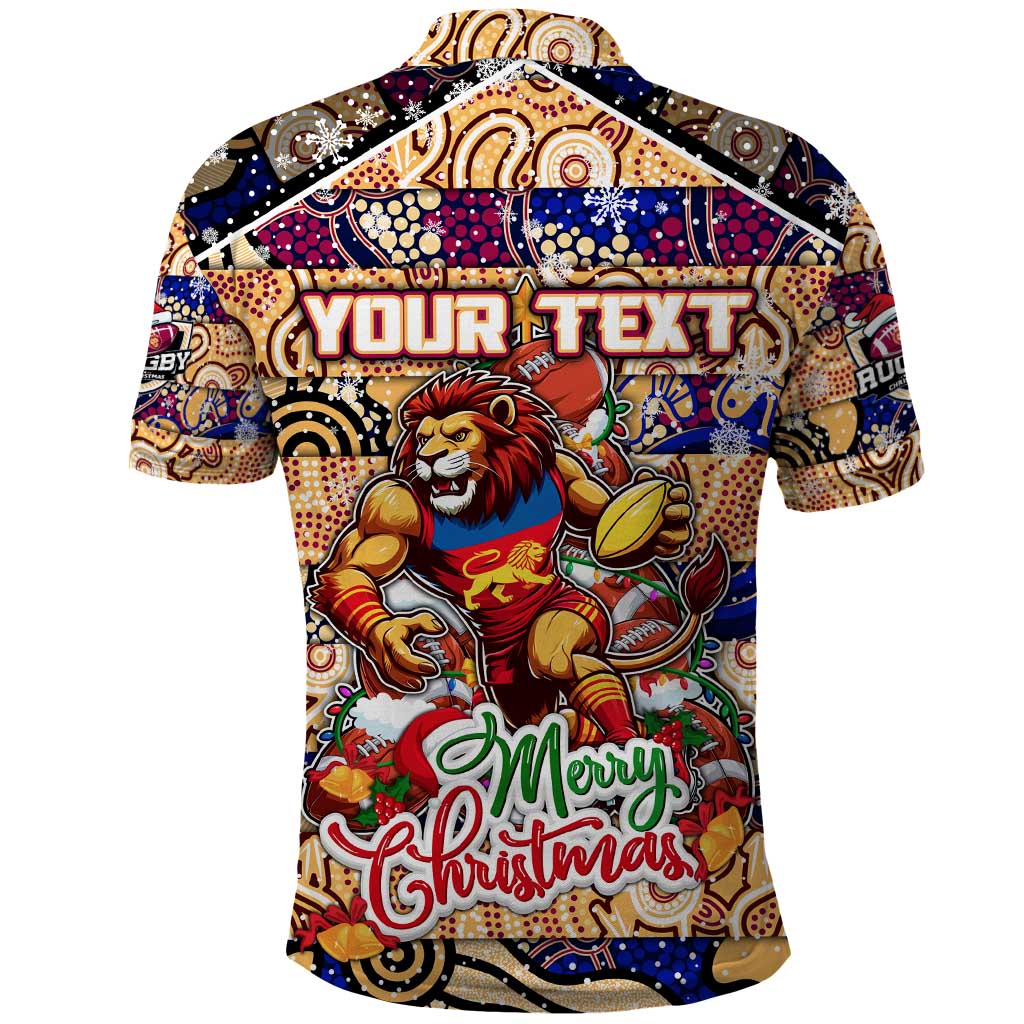 Custom Lions Rugby Merry Christmas Polo Shirt Indigenous Australian Art