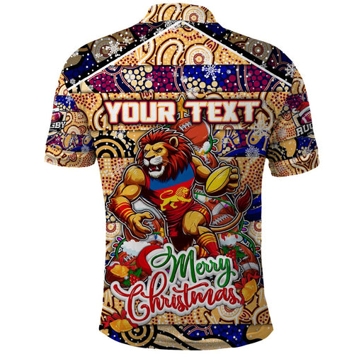 Custom Lions Rugby Merry Christmas Polo Shirt Indigenous Australian Art