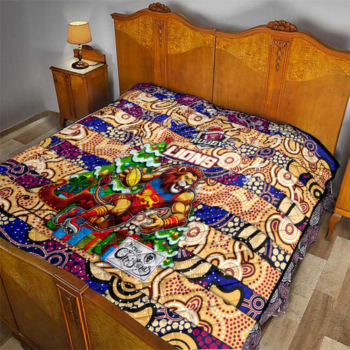 Lions Football Merry Christmas Quilt Indigenous Australian Art
