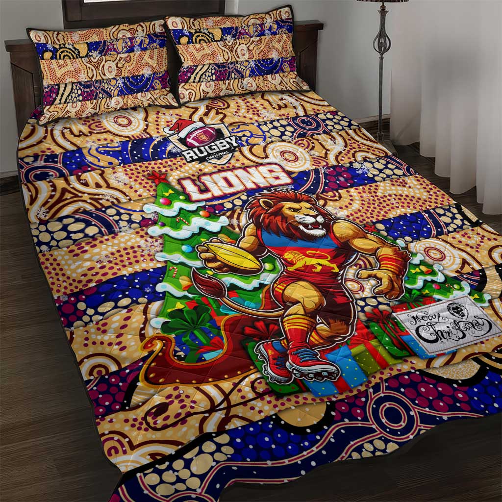Lions Football Merry Christmas Quilt Bed Set Indigenous Australian Art