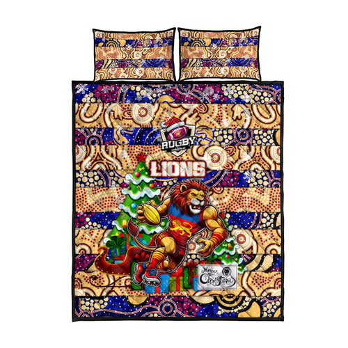 Lions Football Merry Christmas Quilt Bed Set Indigenous Australian Art