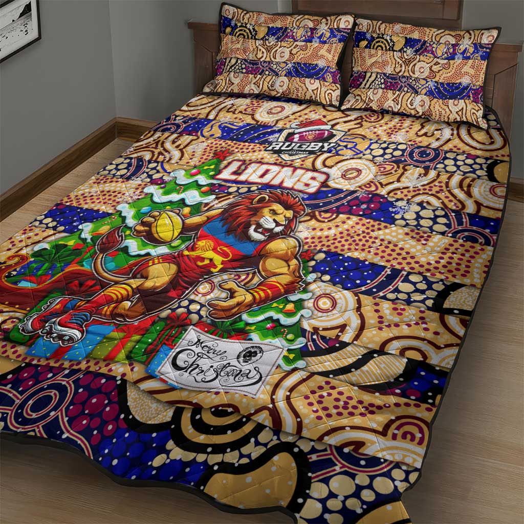 Lions Football Merry Christmas Quilt Bed Set Indigenous Australian Art