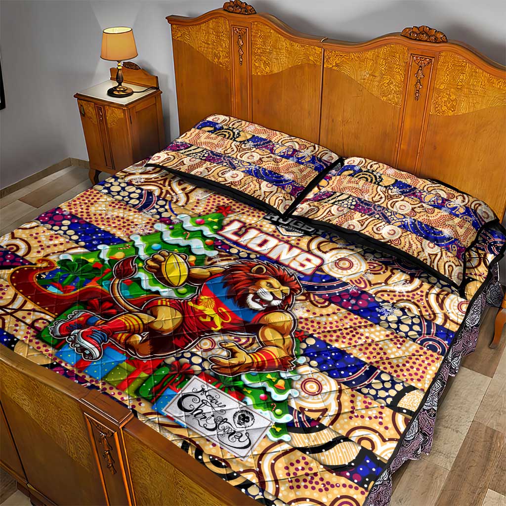 Lions Football Merry Christmas Quilt Bed Set Indigenous Australian Art