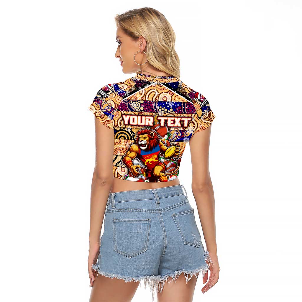 Custom Lions Rugby Merry Christmas Raglan Cropped T Shirt Indigenous Australian Art
