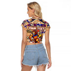 Custom Lions Rugby Merry Christmas Raglan Cropped T Shirt Indigenous Australian Art