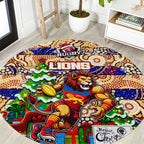 Lions Football Merry Christmas Round Carpet Indigenous Australian Art