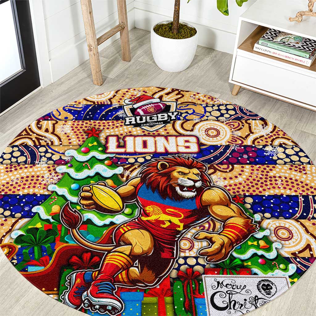 Lions Football Merry Christmas Round Carpet Indigenous Australian Art