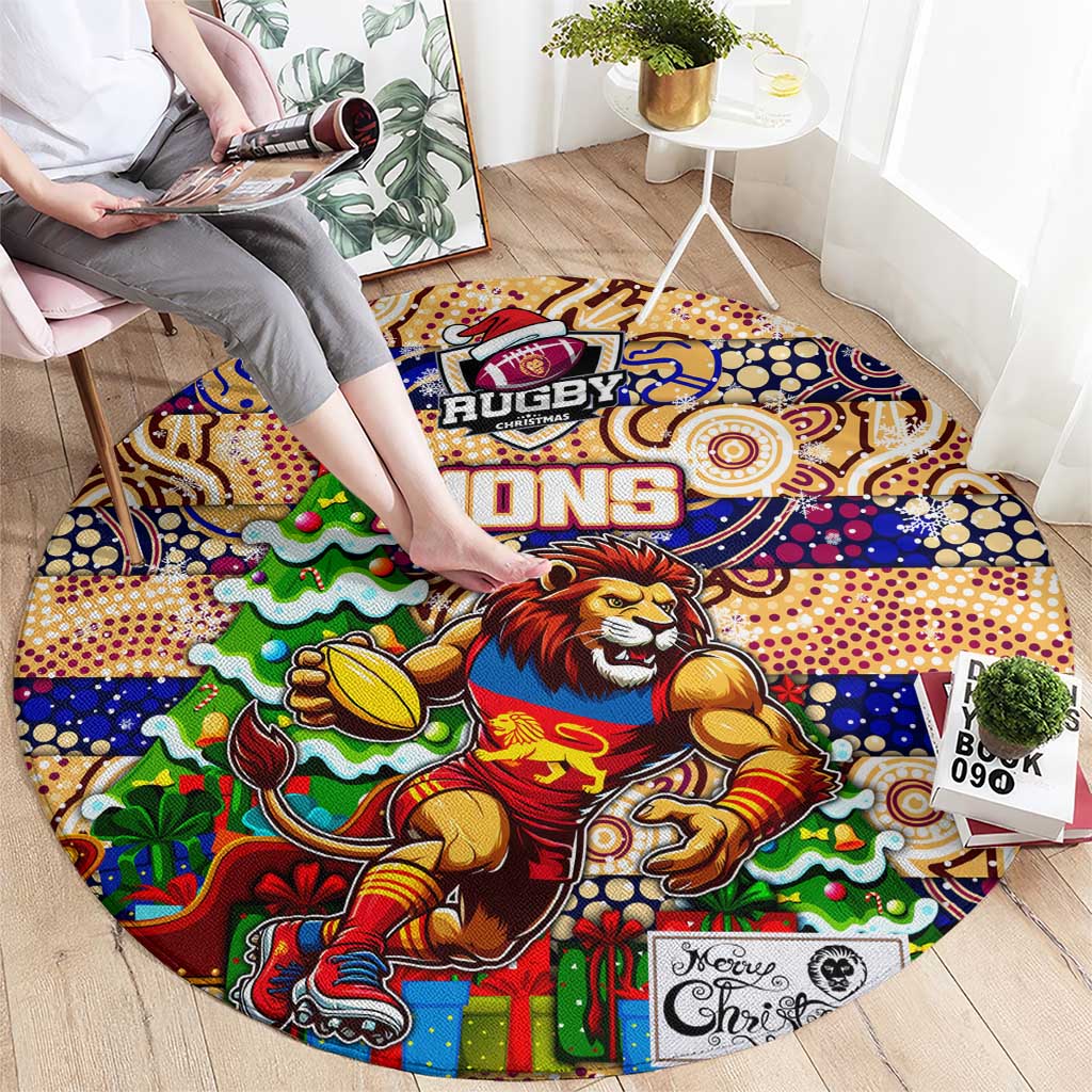 Lions Football Merry Christmas Round Carpet Indigenous Australian Art