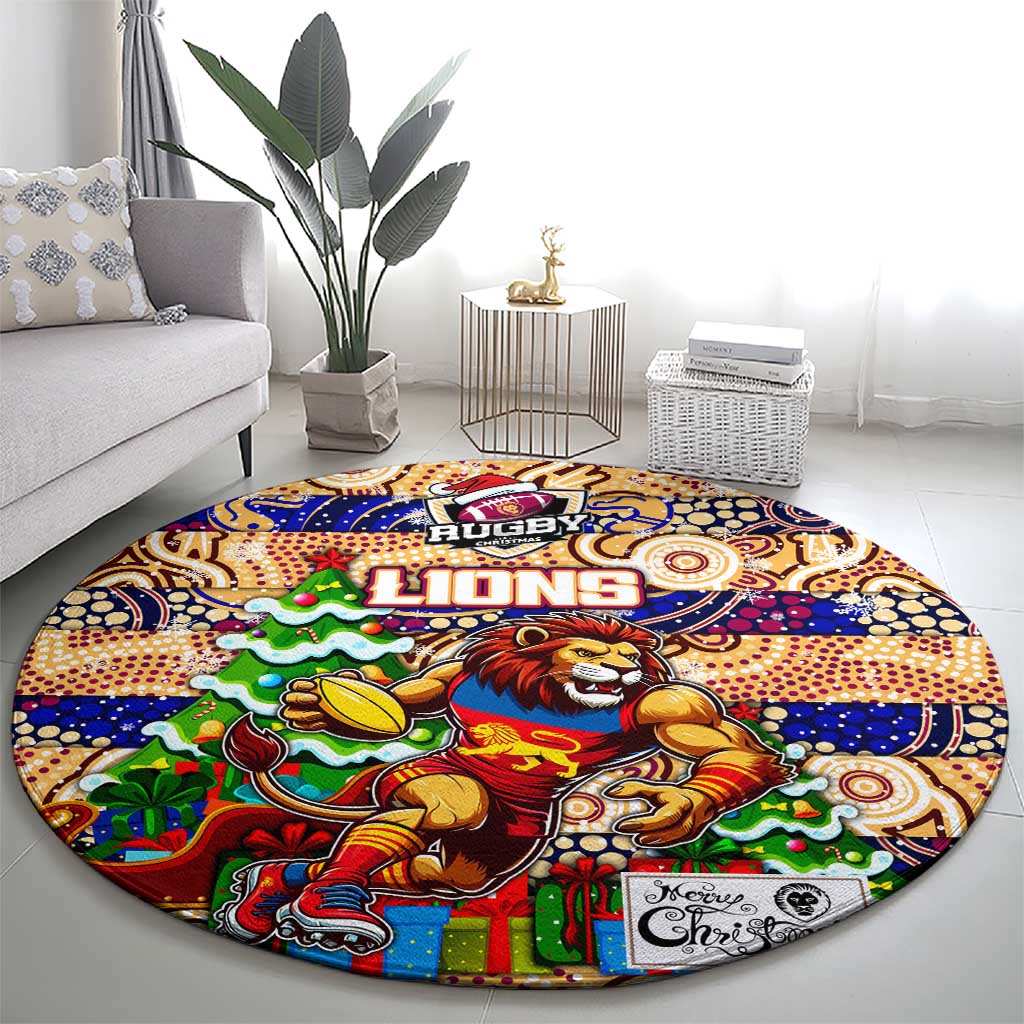 Lions Football Merry Christmas Round Carpet Indigenous Australian Art
