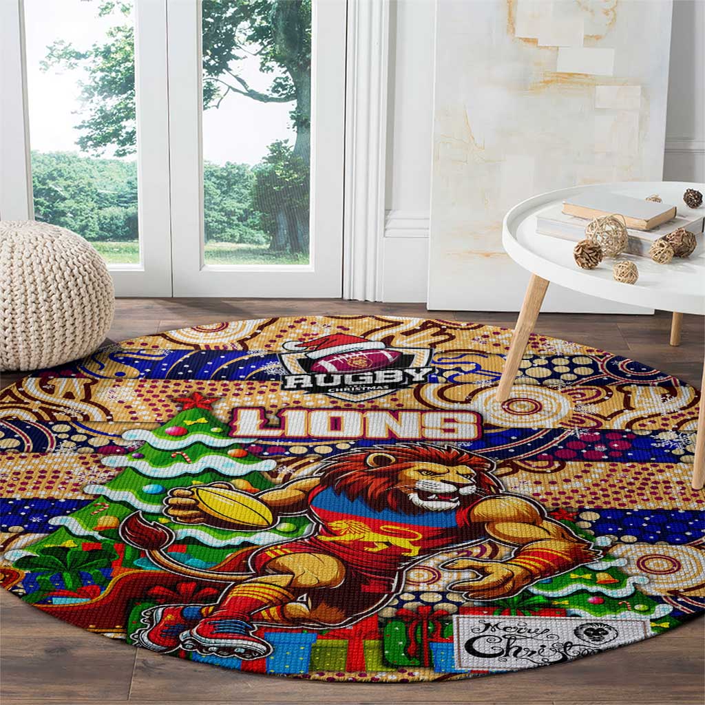 Lions Football Merry Christmas Round Carpet Indigenous Australian Art