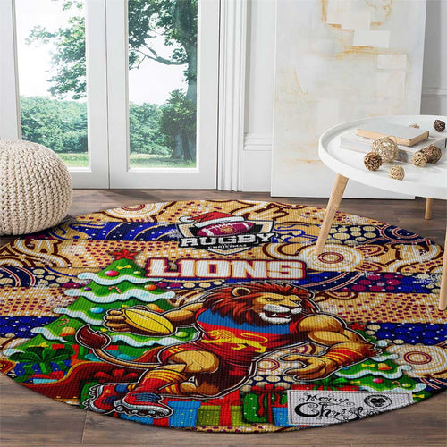 Lions Football Merry Christmas Round Carpet Indigenous Australian Art