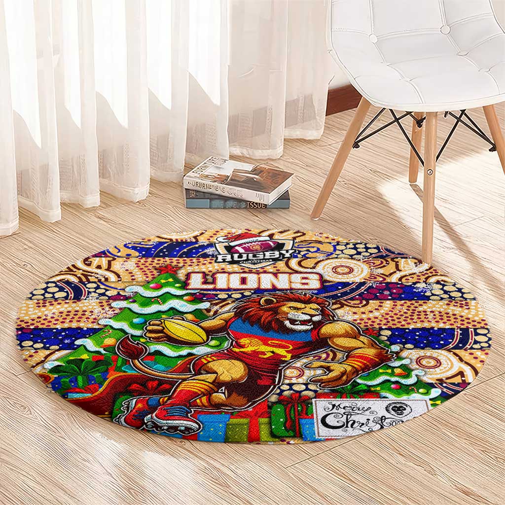 Lions Football Merry Christmas Round Carpet Indigenous Australian Art