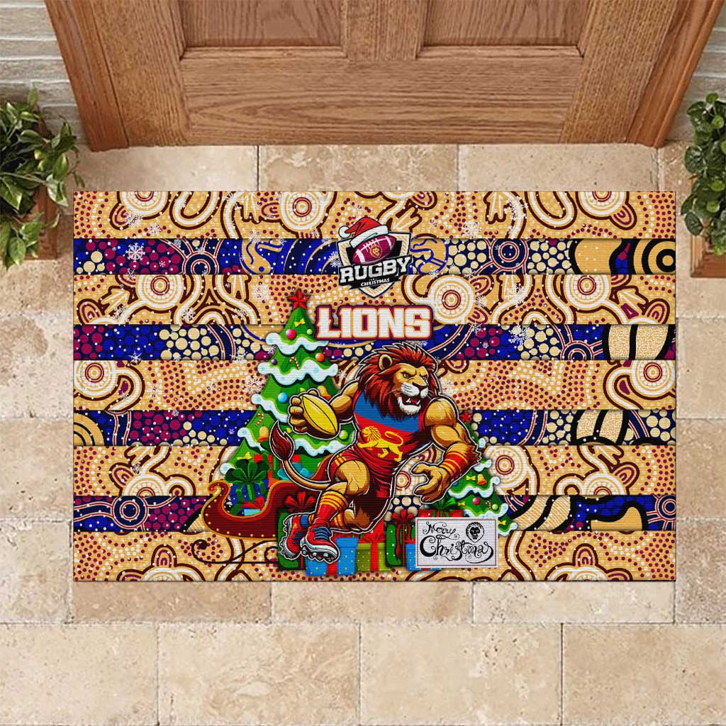 Lions Football Merry Christmas Rubber Doormat Indigenous Australian Art