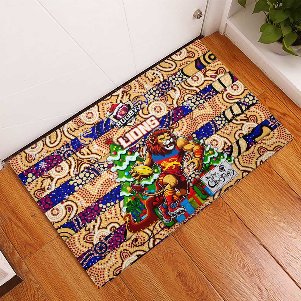 Lions Football Merry Christmas Rubber Doormat Indigenous Australian Art