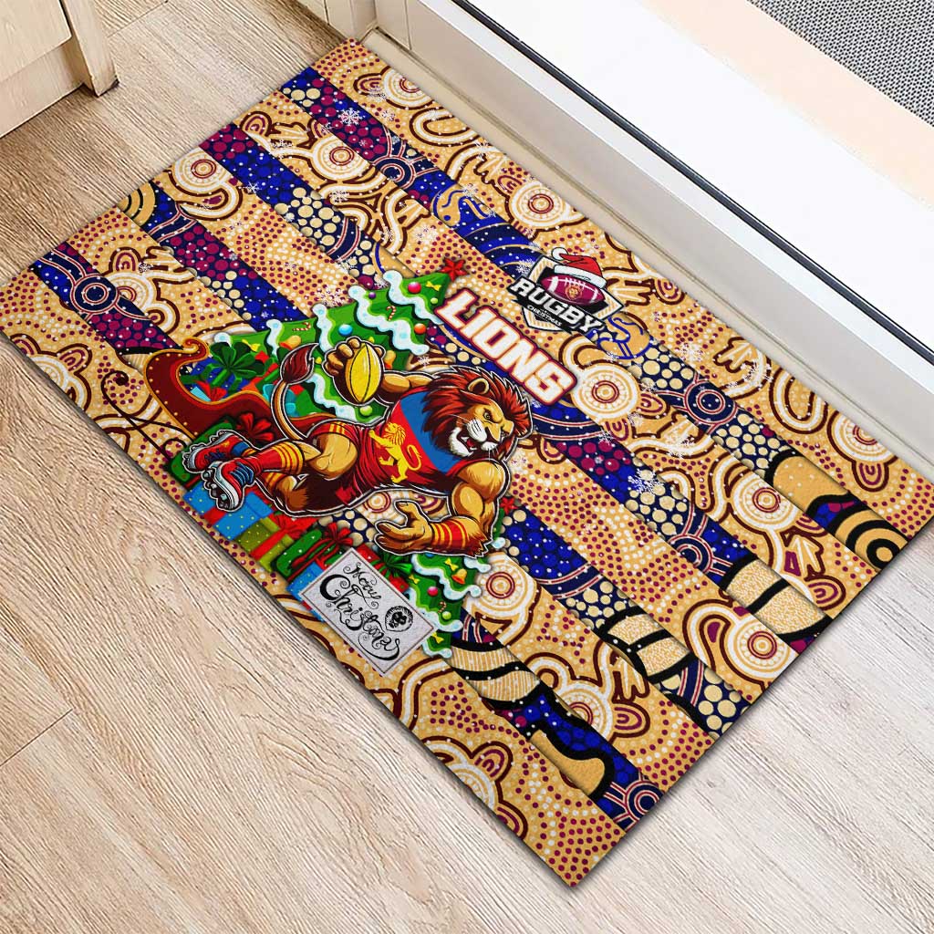 Lions Football Merry Christmas Rubber Doormat Indigenous Australian Art