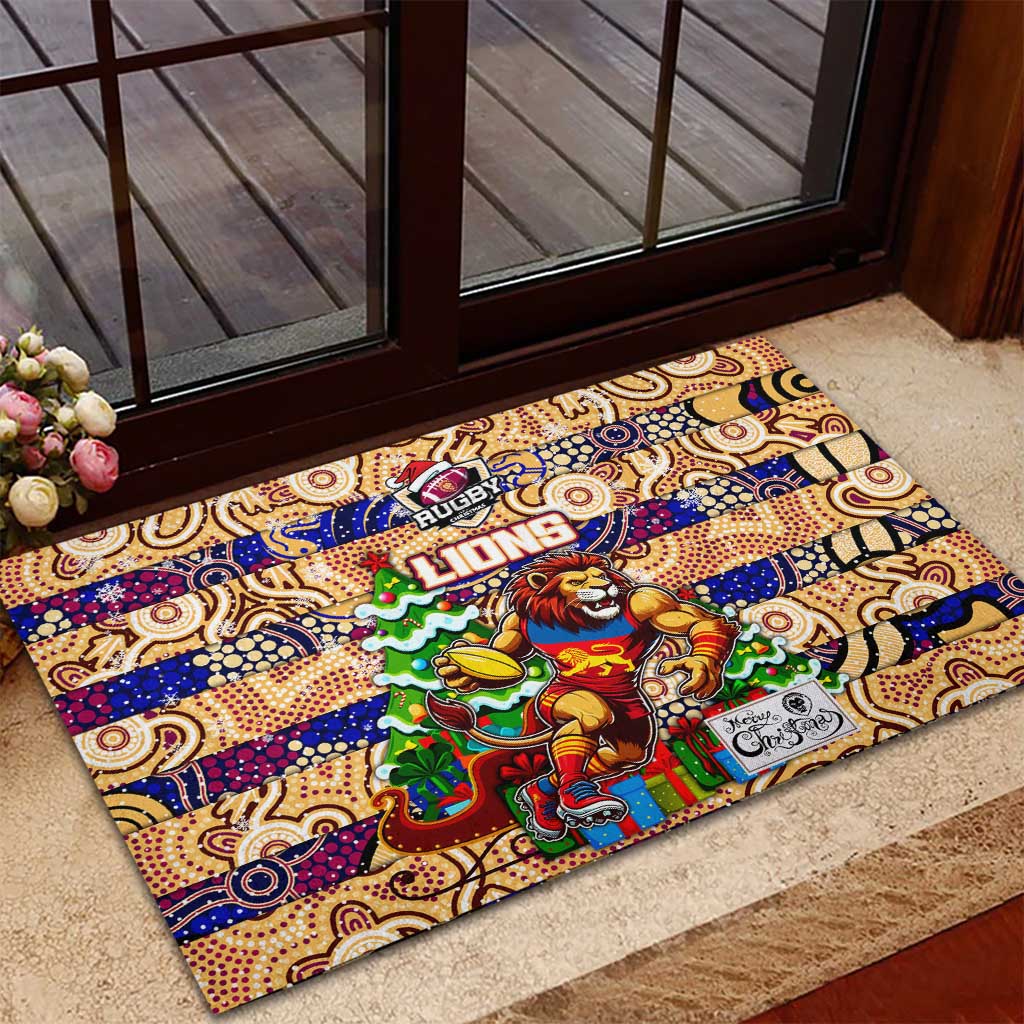 Lions Football Merry Christmas Rubber Doormat Indigenous Australian Art