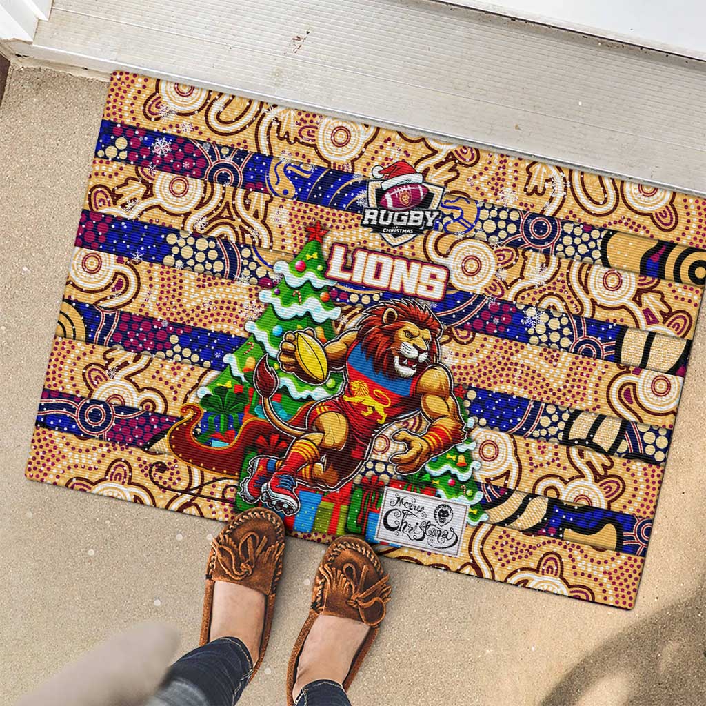 Lions Football Merry Christmas Rubber Doormat Indigenous Australian Art