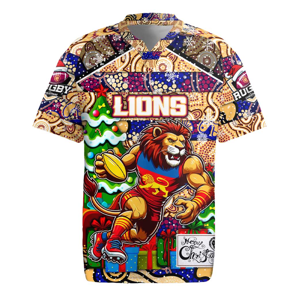 Custom Lions Rugby Merry Christmas Rugby Jersey Indigenous Australian Art
